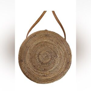 Street Level Crossbody Round Wicker Purse Bag Small Woven Brown Leather Strap